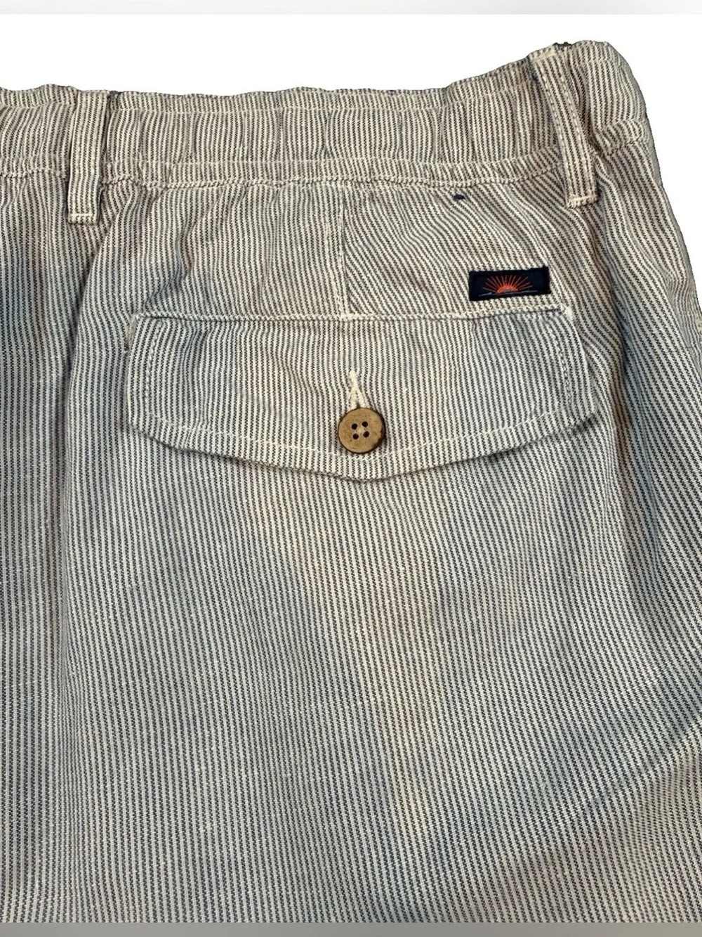 Faherty Brand Shorts Men’s Size 35 Blue White Stripe Linen Cotton Drawstring 9